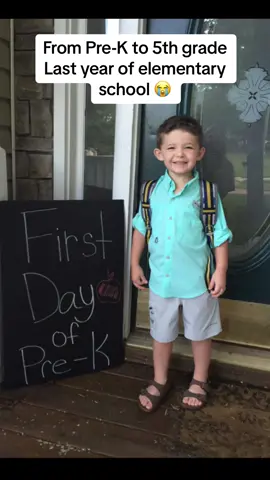 From Pre-K to 5th Grade 😭 Our tradition is to wear a different color @Columbia Sportswear shirt for the first day of school! I cannot believe this is his last year of Elemntary school 😭 #firstdayofschool #5thgrade #kindergarten #columbia #tradition #fyp #crying #timeslowdown #elementaryschool #momlife 