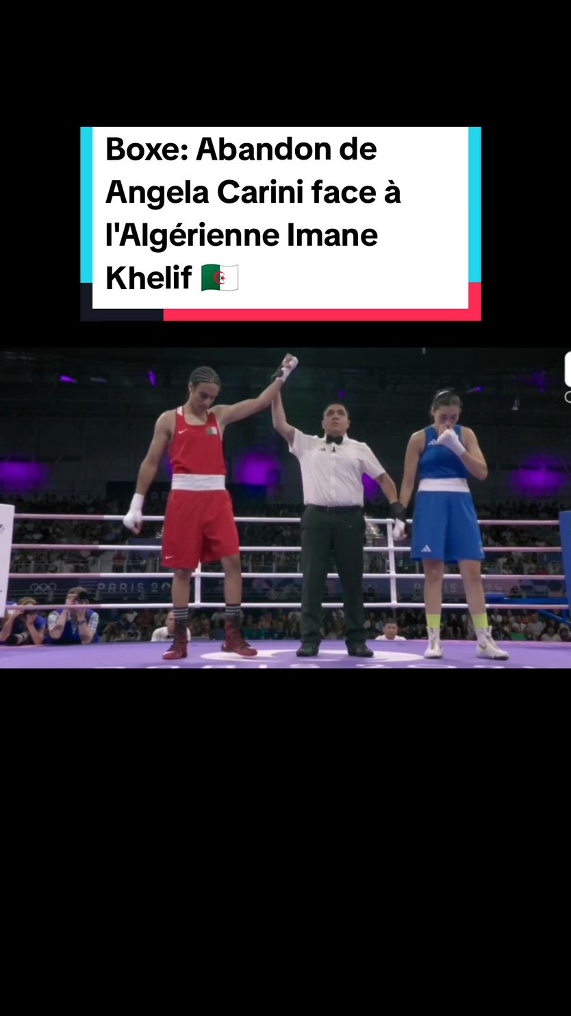 Réponse à @lm.hdjs L'algérienne Imane Khelif Grande gagnante du match de boxe face à Angela Carini l'italienne qui a abandonné. Olympics Paris 2024. Tahia Djazaïr #olympics #boxe #algerie #ticktockmondiale🌍 #tictokafrique🌍💪💪❤️‍ #france🇫🇷 #tiktokgabon🇬🇦💯🇬🇦👌😍❤️ #france🇫🇷_belgique🇧🇪_espange🇪🇸_suisse🇨🇭_ #cotedivoire🇨🇮 #caribbeantiktokeurs🇭🇹🇬🇾🇹🇹🇸🇷🇯🇲🇱🇨🇻🇨🇬🇾🇬🇩 #camerountiktok🇨🇲 #congolaise🇨🇩 #tahiadjazair #dzair #alger #algerie #algerienne #algerienne🇩🇿 #algeria #algerie🇩🇿 #dz #dzpower #imanekhelif #angelacarini #paris2024 