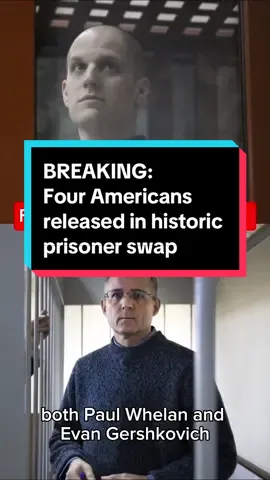 Four U.S. residents — including journalist Evan Gershkovich and Marine veteran Paul Whelan — were released Thursday, part of a major multinational prisoner exchange the likes of which has not been seen since the Cold War. The massive deal, cut among six nations, involves 24 people, including 12 German nationals held in Russia, and eight Russians imprisoned in the U.S., Germany, Slovenia, Norway and Poland. #MSNBC #Breakingnews #news #Russia #US #prisonerswap #Germany #Slovenia #Norway #Poland #fyp #foryou 
