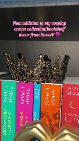 My bookshelves are chaotic and I need to oragnize it a bit more (I’m still in the mist of unpacking lol), but I love adding more and more crowns to it that I use to cosplay as well 🥰 Now the question is… who should I use this new crown for? 🤔 #tiktokshop #SweetVCrowns #SweetVCrown #SweetV #BookTok #Bookish @SWEETV Jewelry 