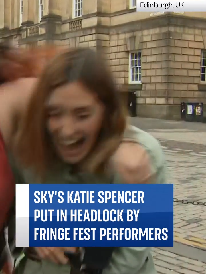 Watch the moment Sky’s Arts & Entertainment correspondent Katie Spencer found herself in a headlock at the end of an interview with performers playing the Edinburgh Festival Fringe. #arts #entertainment #EdinburghFestivalFringe #fringefestival