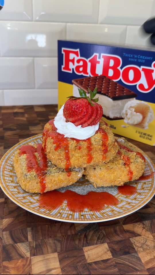 GIVEAWAY!! Celebrate National Ice Cream Sandwich Day with the FatBoy Fried Ice Cream Sandwich! This unapologetically awesome recipe features delicious @FatBoy Ice Cream sandwiches made with real ice cream. It’s no wonder that FatBoy is the nation’s number one ice cream sandwich and is loved by many! To make things even sweeter, I've partnered with FatBoy Ice Cream to give away a year's supply of ice cream vouchers to one lucky winner! Here's how to enter: -Follow both of our pages (@TheFatBoyIceCream and @kyleistook)  -Tag your friends in the comments below (each comment counts as an entry)  -Repost this in your story for an extra 5 entries!!