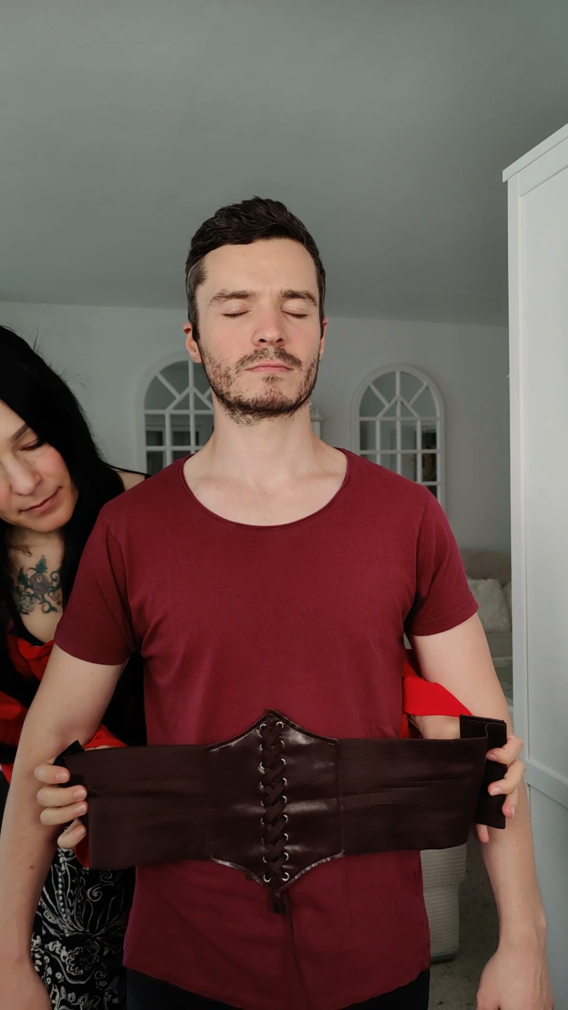 I put different belts on him. Which belt suits him best? #femaleasmr #asmr #belt #tryonhaul #belts 