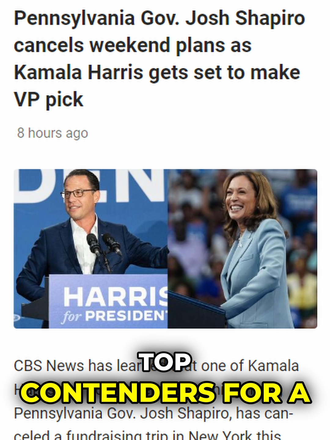 Is THIS the VP pick for Kamala Harris?  It's looking likely that the Pennsylvania governor - Josh Shaprio - could be the choice.  Does that make a difference to you? #breakingnews #news #kamalaharris #pennsylvania #creatorsearchinsights #trending #fypageシ #fyp