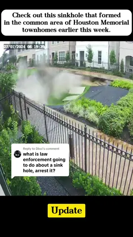 Replying to @Dboi Update: Check out this sinkhole that formed in the common area of Houston Memorial townhomes earlier this week #sinkhole #massive #west #Houston #homes #evacuated #update #news #checkout #camera #townhomes #nature #rain #hole #Texas #USA #foryou #viral #breakingnews 