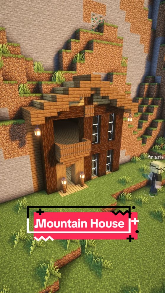 Wooden Mountain House🏠 Minecraft Tutorial #howtobuild #minecraftideas #foryou #fyp #minecrafttutorial #survival #minecraftbuilding #tutorial #Minecraft #house #mountain