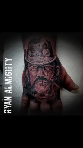 had a blast doing this ZOMBIE LEMMY hand tattoo om an old friend tonight  if you'd like to set an appointment at ALMIGHTY STUDIOS: GALLERIE MACABRE   text 716 969 1084  #RyanAlmighty #almightystudios #tattoo #tattoolife #warrenpa #jamestownny  #lemmy  #motorhead   #metaltattoo  #handtattoo 