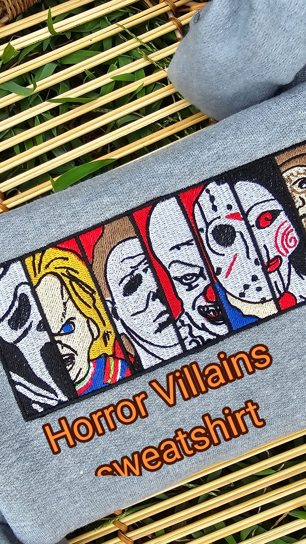 Making a horror villains sweatshirt 🧡🎃🔪. No hashtags. 