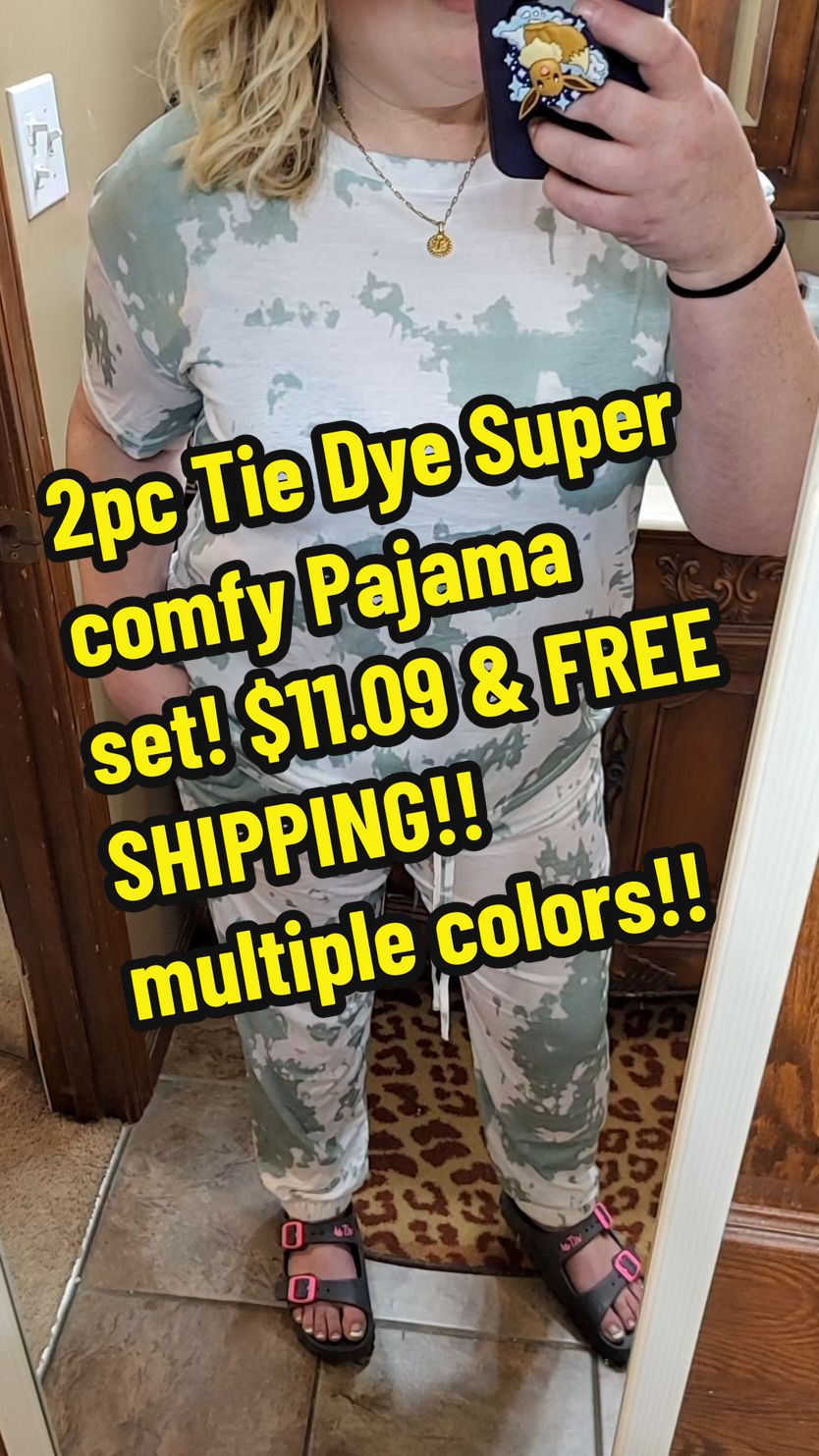 Only $11.09 & Free Shipping! These affordable 2pc pj sets are so comfy & cute!! #loungewear #pajamas #pajamaset #loungewearset #pjs #tiedyepajamaset #tiedyeloungewear #comfyclothes #affordable #tiffinator7 #foryou #fyf 