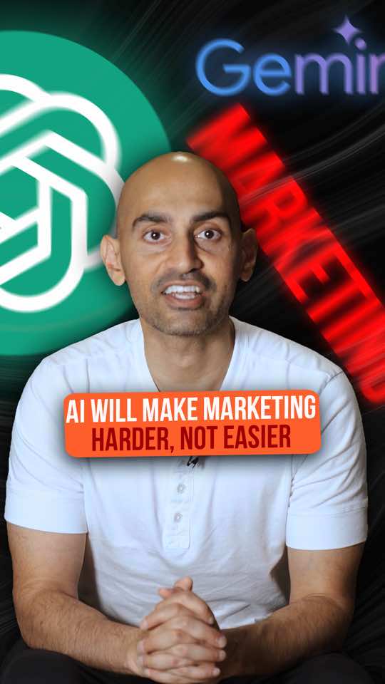 AI will make marketing harder, not easier. You are looking at AI the wrong way. Sure, it can help with tasks and save you some time. But just like how the Cloud made it easier for people to create startups. It also made it cheaper. AI will do the same… it will make it easier for people to create products and services. But do you know what that does? It causes people to spend more on marketing and sales. Just look at this data from David Spitz, from BenchSights. 150%, 167%, 179%, 206%, 224%, 249%, 249%, 264% That’s data over the last 8 quarters. In other words, SaaS companies are spending $2.64 to generate $1 in revenue. Not profit… that’s just revenue. This means it would take you 2.64 years to earn back what you spent to generate that revenue… and that doesn’t even mean it’s profitable. When we surveyed 113 later-stage startups in various industries, we found that they spend an average of 27.59% of their money raised on marketing. AI may help you perform marketing tasks faster. But it also has reduced costs for startups… which means more competition and a shift to money being spent on acquiring customers.