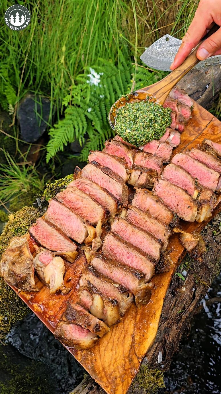 Dirty Steaks with gentle touch of salsa verde 🔥 #fyp #food #cooking #asmr #nature 