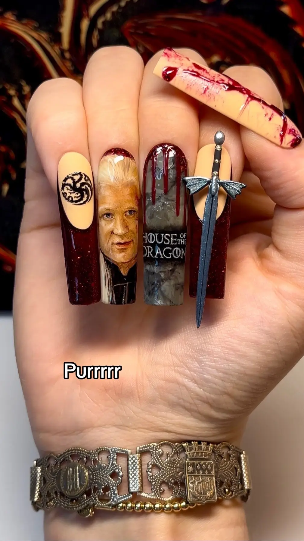 Do my nails with me for the season finale 💅 Painting a portrait out of nail polish is not for the weak lmaooo tell me why his white eyebrows were so hard to get right 😂 Would you wear these House of the Dragon nails?! #nailinspo #gelnailart #domynailswithme #naildesigns