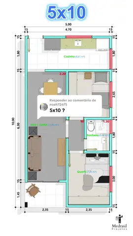 Respondendo a @noah72675  Planta Baixa 5x10 #planhousedesign #tinyhouse #plantabaixa #projetosarquitetonicos #plantadecasa #plants #house #projetodecasa #casa #2quartos #6x10 