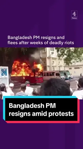 Bangladesh's prime minister has resigned and has fled the country after weeks of riots that have left over 100 people reported dead. Sheikh Hasina is thought to have been flown by helicopter to India after protesters stormed her official residence. #Bangladesh #SheikhHasina #India #WorldNews #Channel4News