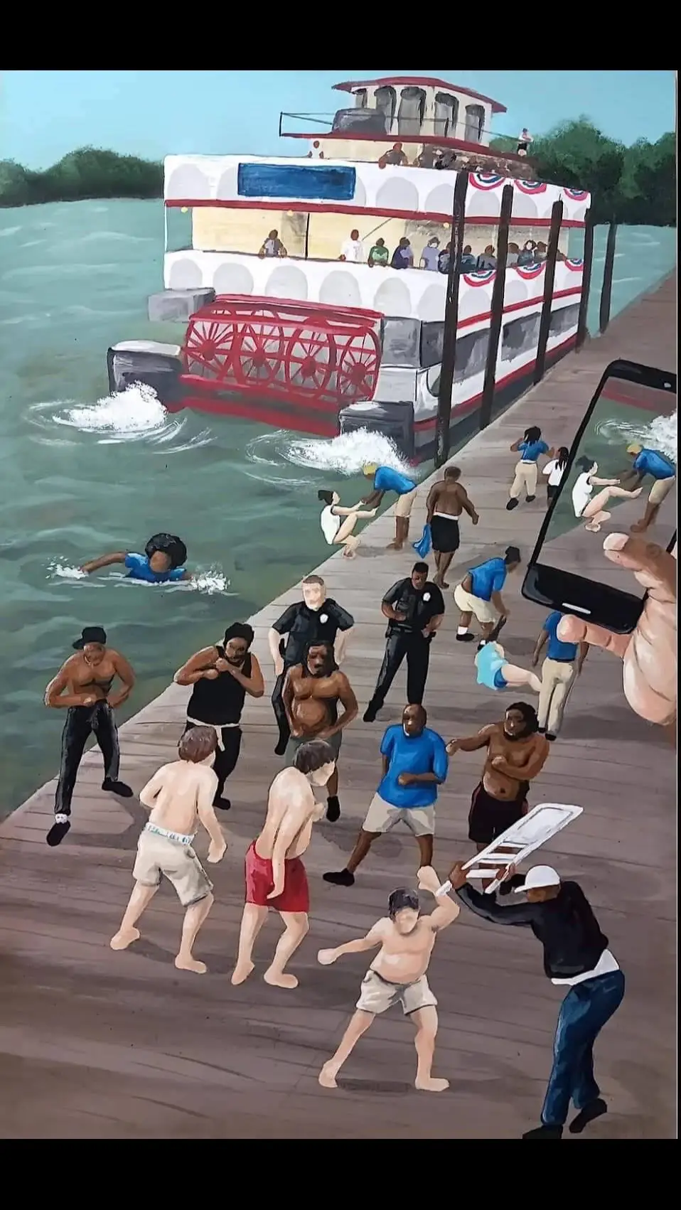 August 5th is the one year anniversary of #FadeInTheWater 😂😂 🚤 🏊🏾‍♂️ 🪑 🥊 💥 #Montgomery #Riverboat #August5th #BlackAmerica #FadeInTheWater #foldingchair #iykyk 
