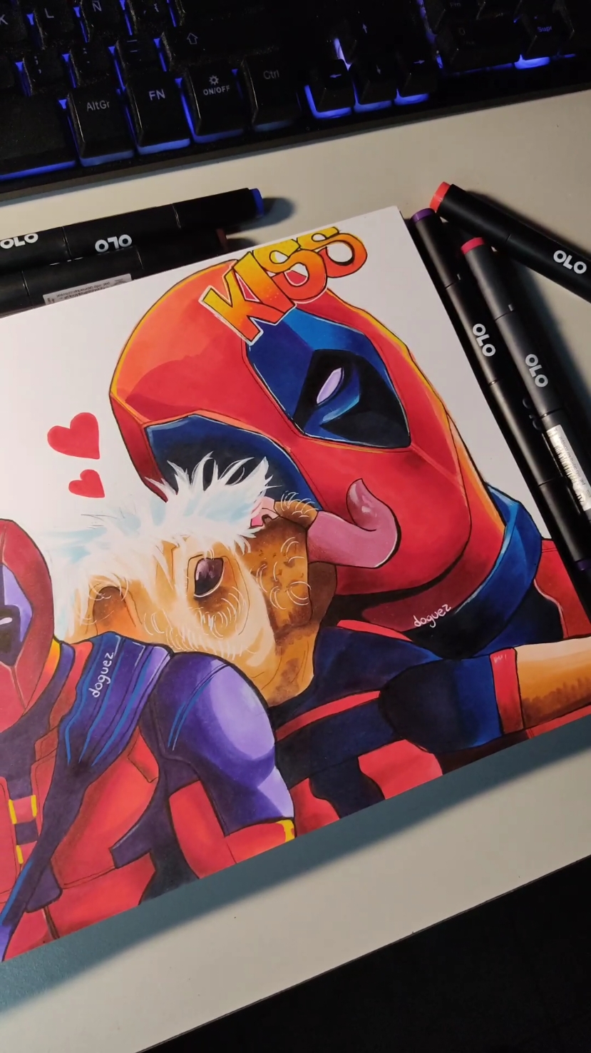 Deadpool and dogpool drawing with @OLO™ marker ❤️💛 #deadpool #marvel #drawing #draw #dibujo #art #artist #doguez #fyp #foryou 