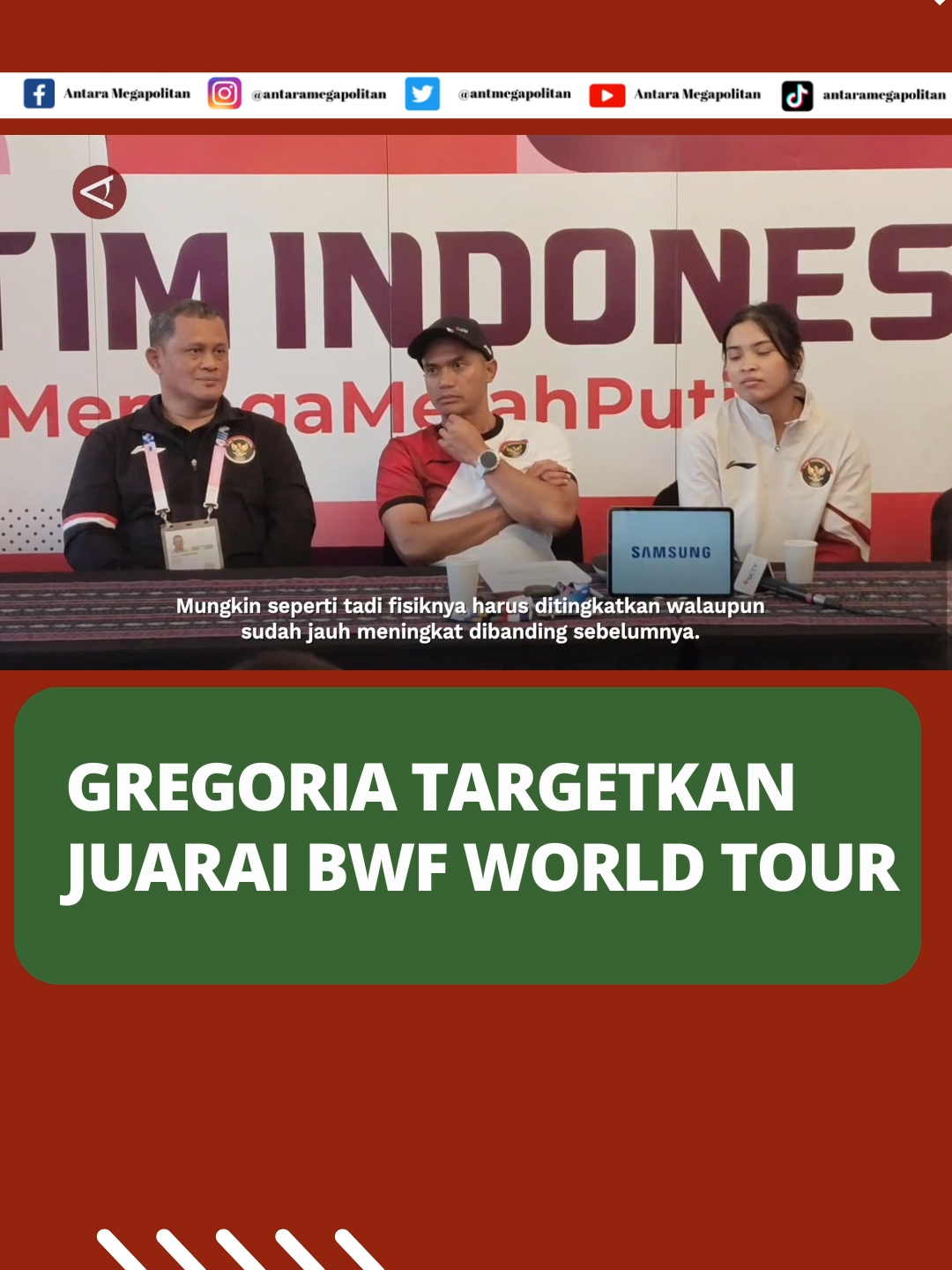 Tunggal Putri Indonesia Gregoria Mariska Tunjung memfokuskan diri meraih gelar juara di sisa tur turnamen BWF 2024. Gregoria menyampaikan tekadnya tersebut sebagai target usai meraih medali perunggu Olimpiade Paris 2024, saat jumpa pers oleh Komite Olimpiade Indonesia (KOI/NOC Indonesia). (Setyanka Harviana Putri/Wahyu Putro Arinto/Yovita Amalia/I Gusti Agung Ayu N)          -muti #paris2024#gregoriamariskatunjung#jorji #bulutangkisindonesia🏸🏸🏸 #bulutangkis#sports #indonesia🇮🇩 #paris #olympic#olimpiadeparis2024 #perunggu#bwfworldtour #pbsi #timindonesia #indonesiamaju#indonesiaemas #viralvideo#viral #update#beritatiktok#tiktokviralvideo #forypupage#beritaviral