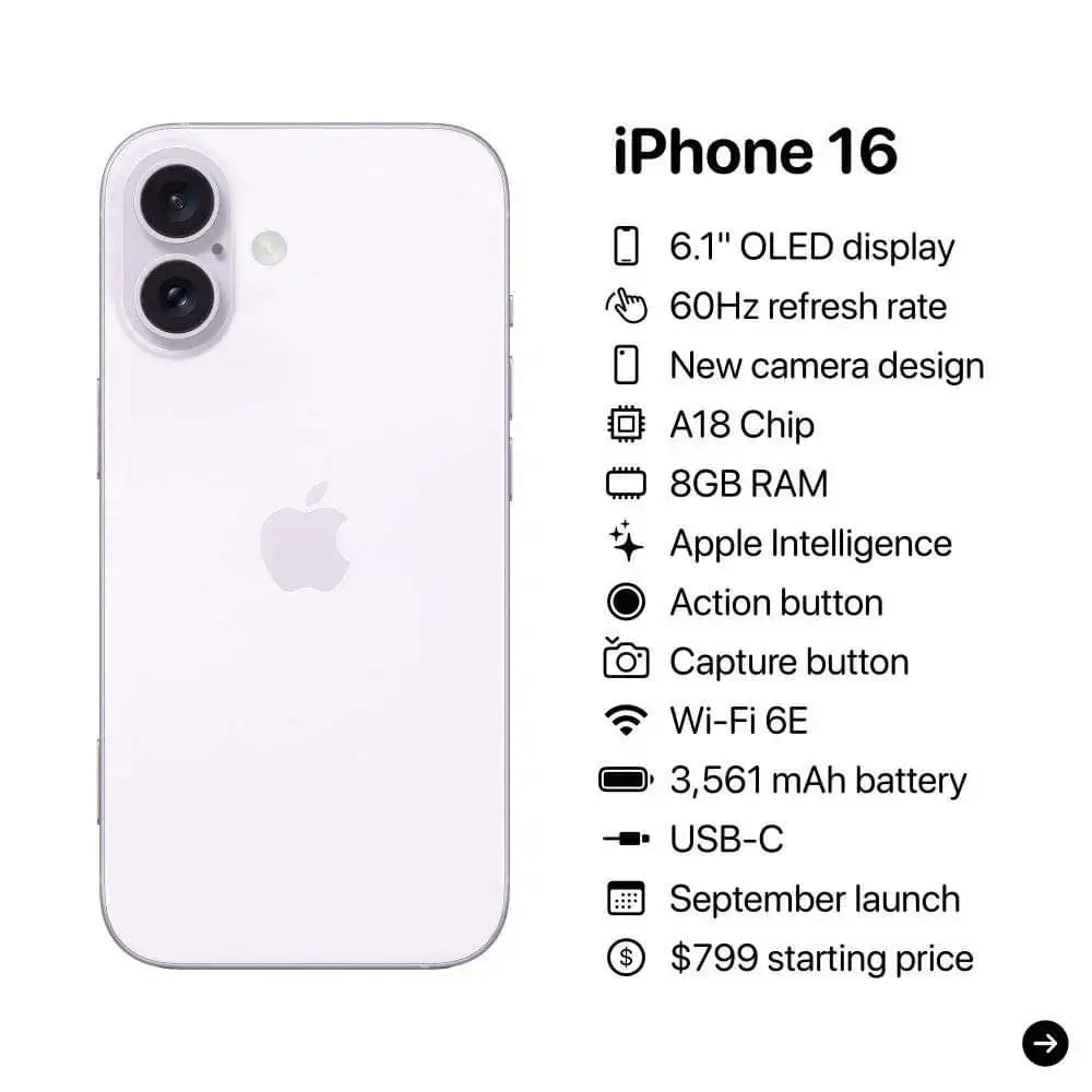 #InfoNews  iPhone 16 Series Launch Date September  iPhone 16  - Starting Price $799  iPhone 16 Plus - Starting Price $899  iPhone 16 Pro  - Starting Price $999 iPhone 16 Pro Max  - Starting Price $1199  #Apple #iPhone #iOS18 