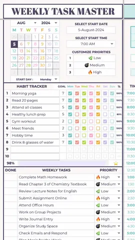 ✅📝 Weekly Task Master, Google Sheets Template #weeklytaskmaster #todolist #dailychecklist #weeklyplanner #digitalplanner #googlesheets #planner #dailyplanner #weeklyplanner #dailyschedule #weeklyschedule #template 