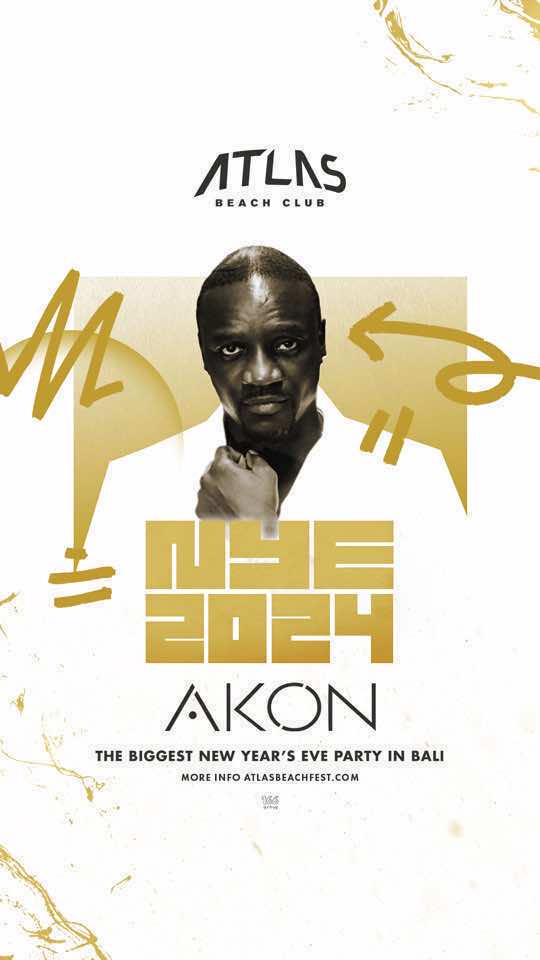 BALI, UDAH PADA SIAP BUAT PESTA TAHUN BARU TERBESAR KALI INI?! 🎉 Akon bakal mengguncang Atlas NYE 2024, dan ini bakal jadi malam paling heboh! Ayo, nyanyi bareng  lagu “Don’t Matter” sama “I Wanna Love You.” Buruan amankan tiket kamu sebelum kehabisan! 🗓️ : 31 Desember 2024 📍 : Atlas Beach Club (Jl. Pantai Berawa No.88, Canggu, Bali, Kabupaten Badung, Bali 80361)  Untuk informasi lebih lanjut dan pembelian tiket, kunjungi www.atlasbeachfest.com.