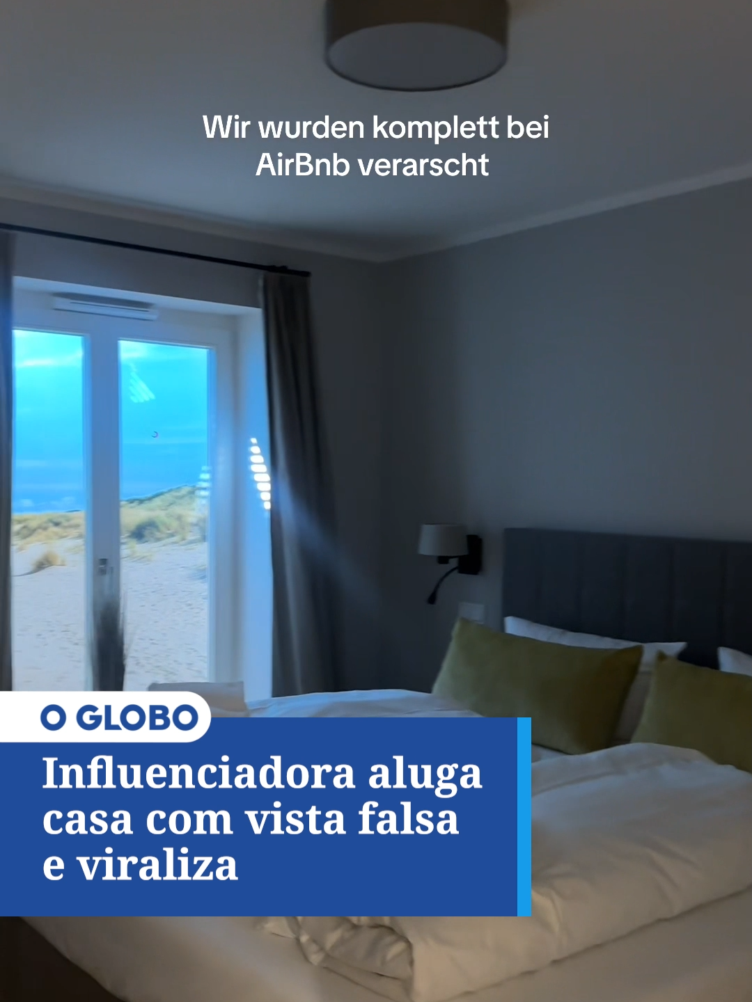 Cadê a praia que estava aqui? Influenciadora aluga casa com vista falsa e viraliza; veja o vídeo; criadora de conteúdo Sonja Dennig mostra que paisagem na janela era apenas uma foto na parede #jornaloglobo #fakeviews #tiktoknews #tiktoknotícias‌