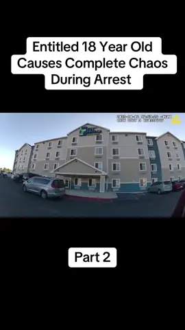 Entitled 18 Year Old Causes Complete Chaos During Arrest. On October 4th,2023 an officer responded to a hotel where a female refused to leave her caseworker vehicle  #cop #foryou #bodycam #arrest 