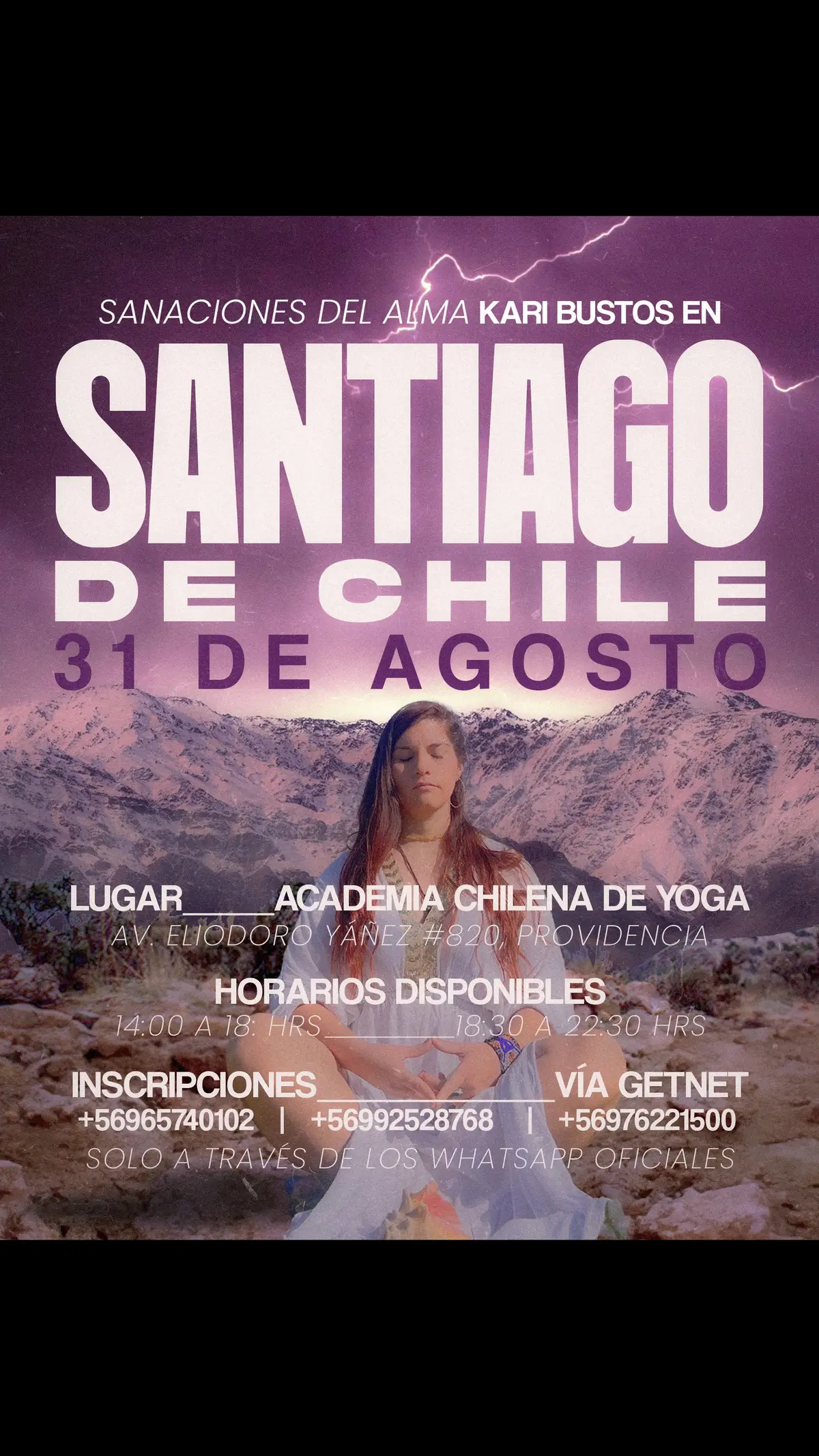 ⚡SANACIONES DEL ALMA Y SESIÓN DE CONEXIÓN CON KARI 31 DE AGOSTO, 2024. SANTIAGO DE CHILE 📆Fecha: Sábado 31 AGOSTO, 2024  ⌚Horario: 14:00-18:00HRS 🏯Lugar: academia de yoga chilena 📍Direccion:Eliodoro Yañez 820, providencia 💲Valor: $36.000 Reservas al +56965740102 ❤Sanaciones del alma y sesión de conexión con la energia en las conexiones con el alma, se abre un vórtice energetico sagrado de alta vibración, en donde sucede tal elevación de frecuencia que se libera todo lo que esta retenido en ti, en tu ser, a nivel emocional, fisico y energético y mental. ¿En que contribuye a tu vida?🌈 -Elevación de tu energia vital. -Realinea el patrón de sueño. -Baja niveles de cortisol y ansiedad. -Activación de potencias internas. -Activación energía vital KA. -Liberación de patrones, creencia limitantes e hilos energéticos. -Liberación de implantes y autoimplantes. -Cierre,reprogramación y liberación de habitos nocivos para tu ser. -Liberación emocional, fisica y transgeneracional. -Activación de nueva frecuencia de auto sanación. -Inyección de frecuencias arcangelicales -Abre caminos y sellado de la energia.  _En cada ser se abre y transforma lo que el ser este listo para soltar, caminar, sostener y evolucionar. Si le pediste al universo una señal, esta es, escucha el llamado, reserva tu lugar  📌Cupos limitados Traer MAt o colchoneta, antifaz,agua de consumo personal y algo para taparte. En el lugar también podrás acceder a la compra de complementos que ayudarán a la sanación como esencias de flores especiales de curación cuántica.  SI DESEAS ESTAR ALLI EL 31 AGOSTO CONTACTME VIA WHATSAPP +5696570102#viral #santiagodechile #stgochile #sancion #nuevoscomienzos #amor #soltaryserfeliz #fyp #chile #viñadelmar #puertomontt #chiloe #laserena #concepcionchile #sanacionemocional #diosesamor #fyppp 