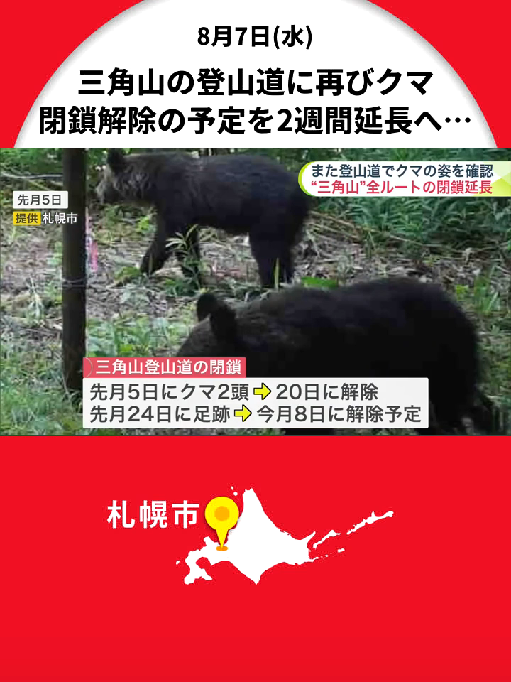 クマ出没で閉鎖されていた三角山の登山道に再びクマの姿が… 8日に閉鎖解除の予定がさらに2週間ほど延長へ 付近に少なくとも3頭が生息か 札幌市西区 #北海道 #札幌市 #三角山 #クマ #クマ出没 #ヒグマ #閉鎖 #北海道ニュースUHB #TikTokでニュース