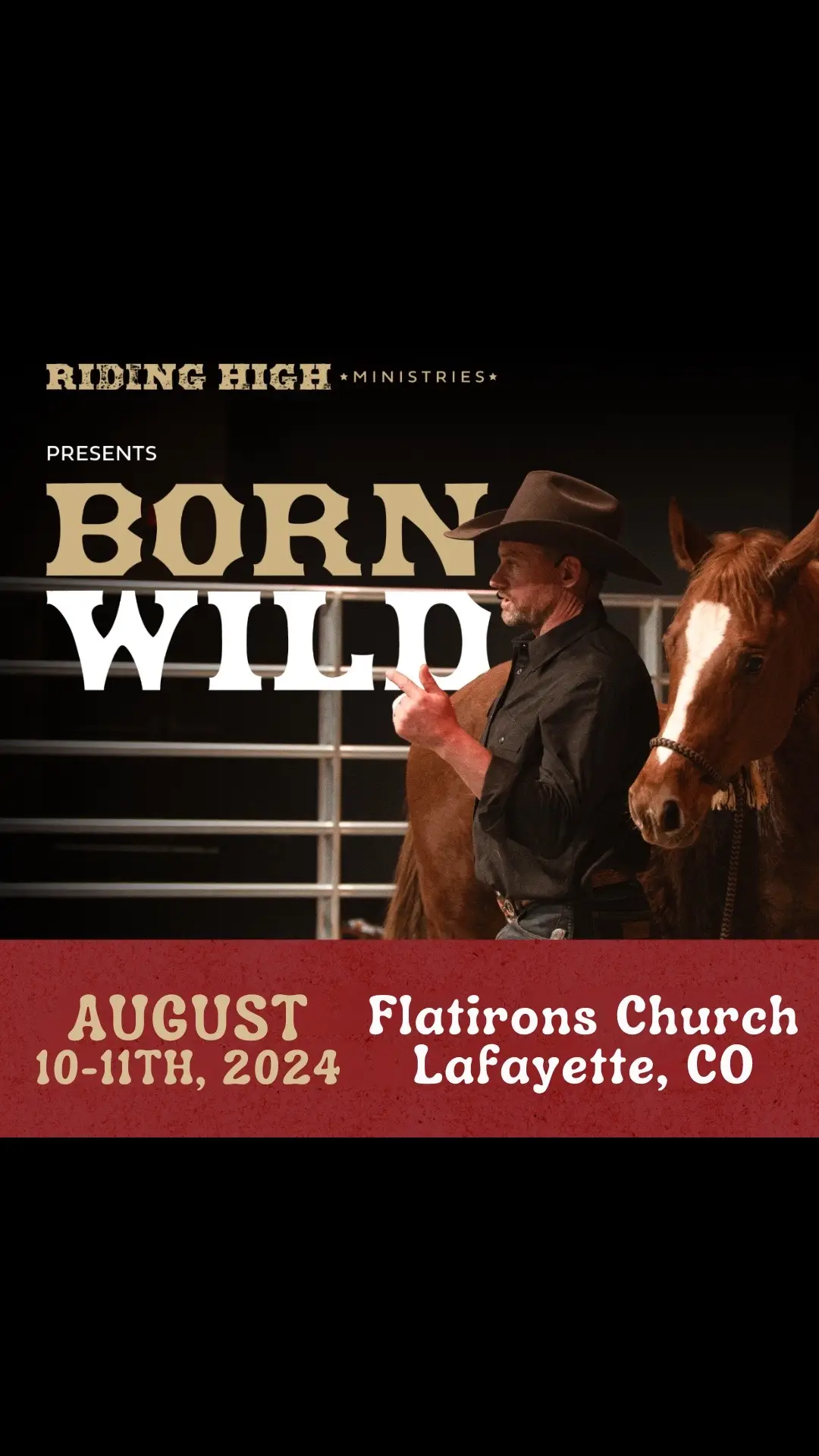 Come out to Flatirons Church in Lafayette, CO this weekend for FREE public events!  We will be hosting 4 events throughout the weekend.  Aug 10th at 5pm Aug 11th at 9am, 11am, and 5pm Hope to see you there! #ridinghigh #ridinghighministries 