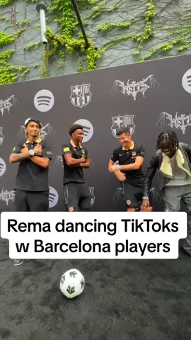 Rema dancing tiktoks with lewandoski and other Barcelona stars #rema #barcelona #lewandowski #nico 