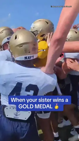 This is so wholesome 🥹 The US Navy football team celebrated with Chreign LaFond after he found out his sister, Thea LaFond, won a gold medal!  The dominican American track athlete won gold for the women’s triple jump in Paris last weekend.   🎥 Navy Football via Storyful #gold #goldmedal #olympics #us #football #sister #wholesome #iconic #dominican 