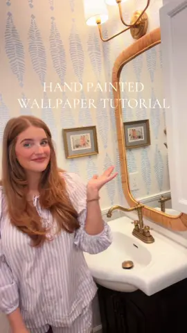 Finally getting around to filming a tutorial for yall of how I did this hand painted faux wallpaper in our bathroom! #DIY #roomtransformation #bathroom #bathroomtransformation #wallpaper #artist #grandmillenial #cottagecore #fyp 