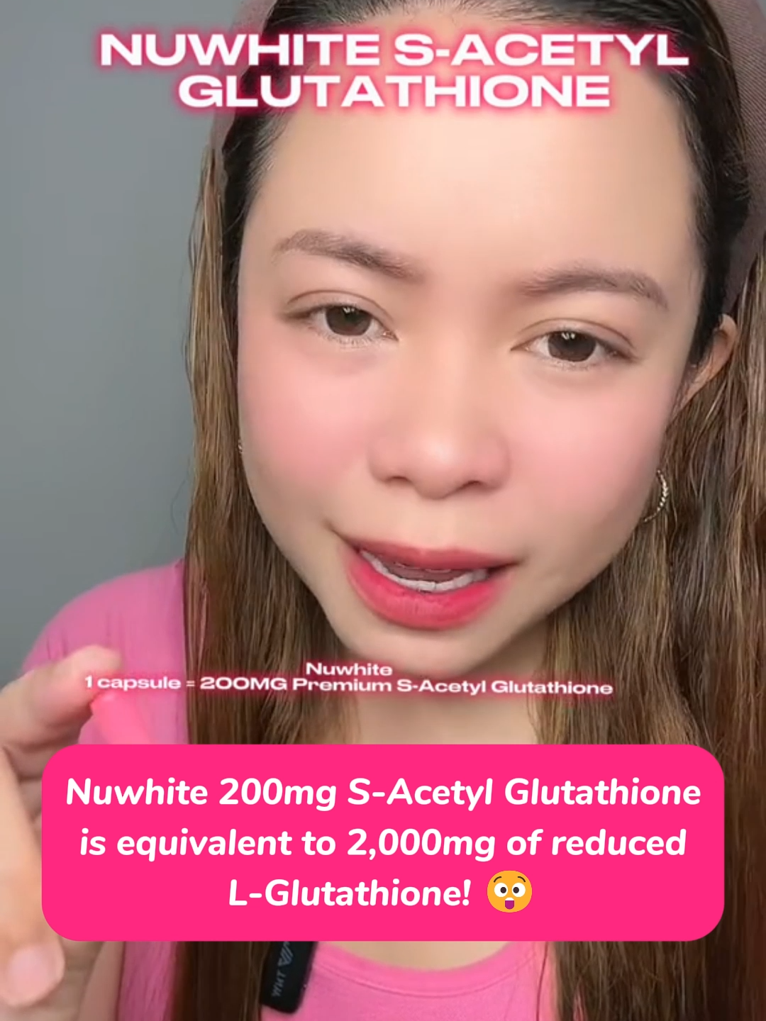 200mg S-Acetyl Glutathione, katumbas ng 2,000mg na reduced L-Glutathione? 😱 Yes, you read that right! Nuwhite uses pure and premium 200mg S-Acetyl Glutathione kaya mas effective kaysa sa iba! 😉 #Nuwhite #AlagangNuwhite #SAcetylGlutathione