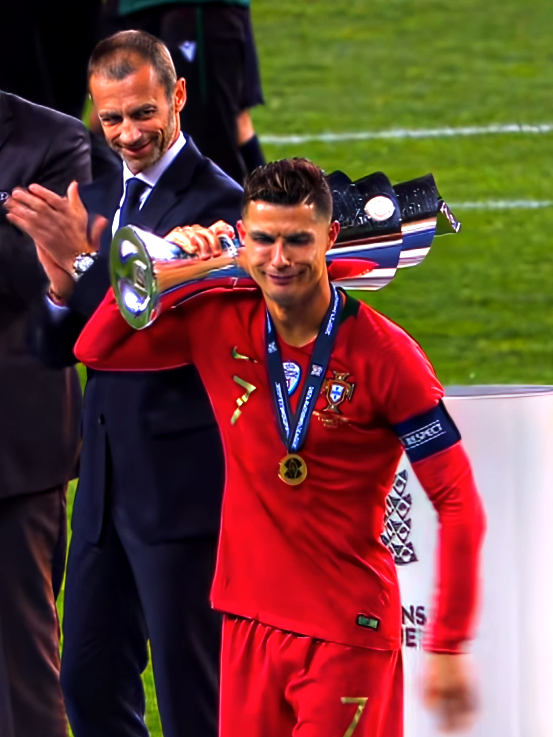 A champion’s pride!🏆 Cristiano Ronaldo kisses the trophy he truly earned, savoring the moment of well-deserved victory.  #cristiano #cristianoronaldo #ronaldo #champion