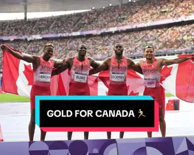 Canada claims GOLD in men’s 4x100m relay #Canada #gold #relay #run #andredegrasse #Olympics #Paris2024 