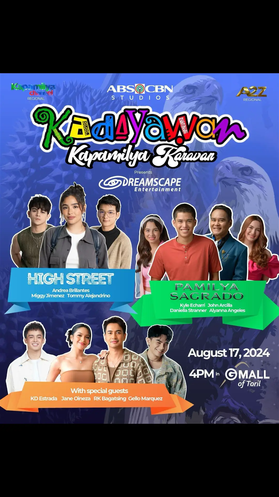 MARK YOUR CALENDAR 🥰 📢HELLO DAVAOEÑOS ‼️ HAPPY KADAYAWAN FESTIVAL KAPAMILYA!  DALI NA UG MAGLINGAW-LINGAW TA SA KADAYAWAN KAPAMILYA KARAVAN 2024 KARONG AUGUST 17, 4PM SA Gaisano Mall of Toril. With special guests...  MAKAUBAN NATO ANG PAMILYA SAGRADO CAST NGA SILA SI ....  ✅Alyanna Angeles  ✅Daniela Stranner  ✅John Arcilla  ✅Kyle Echarri  MAKIG-LINGAW PUD ANG HIGH STREET CAST NGA SILA SI....  ✅Tommy Alijandrino  ✅Miggy Jimenez ✅Andrea Brillantes  ALL IN TA SA KALINGAWAN! KADAYAWAN KAPAMILYA KARAVAN! KITAKITS KAPAMILYA! #kyleecharri #andreabrillantes #kyledrea #pamilyasagrado #highstreet #kapamilyakaravan2024 #kadayawanfestival2024  #gaisanomalls #itsgreattobehere @Kyle Echarri @Username0234561189 