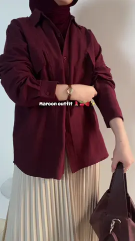 outfit warna maroon udah paling besttt🫶🏻🍒🍓✨ #kemejamaroon #outfitmaroon #outfitideas #outfitinspo #ootdhijab #ootdhijabstyle #maroonoutfit 