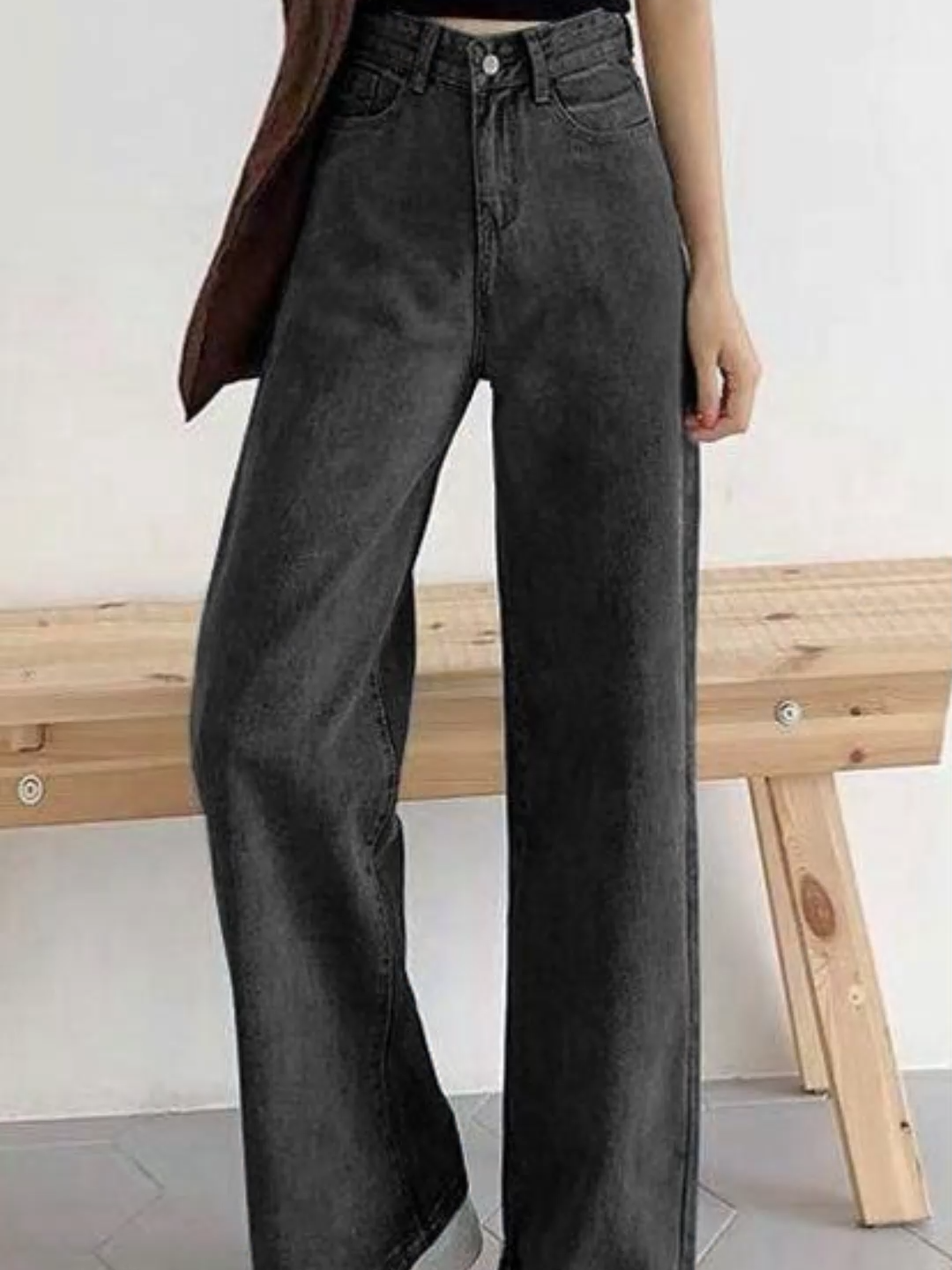 Loose Straight Jeans Women's New High Waist Korean Style Draping Slim and Tall Wide-Leg Draggle-Tail Trousers Trendy