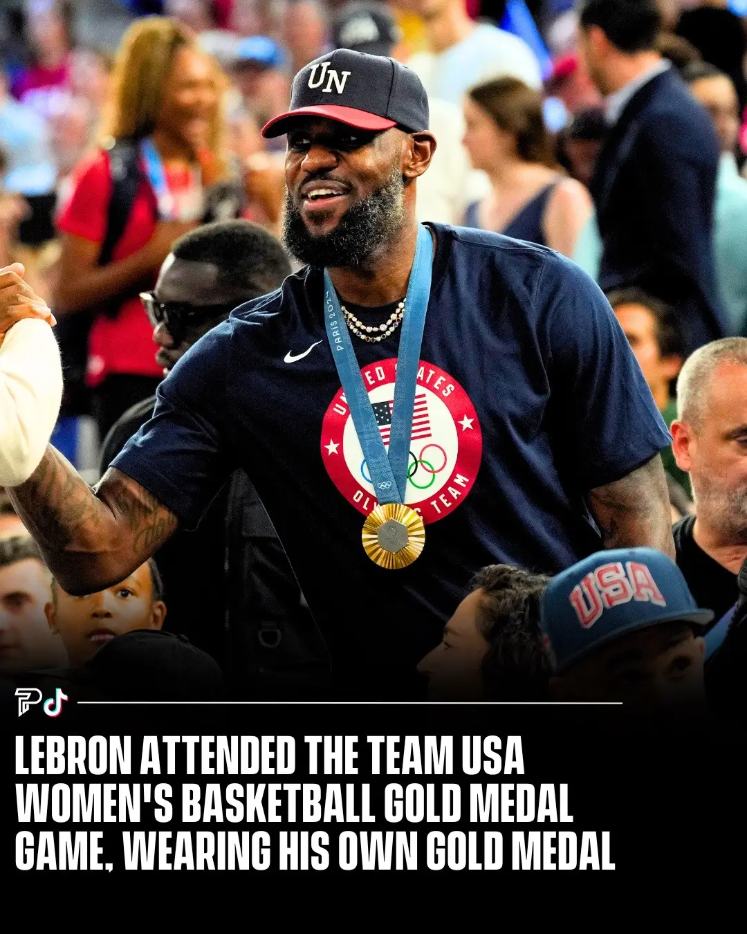 LeBron James arrived to see Team USA’s women with a gold medal around his neck and daughter Zhuri by his side 🏅 #RoadTo15Million #Pubity 
