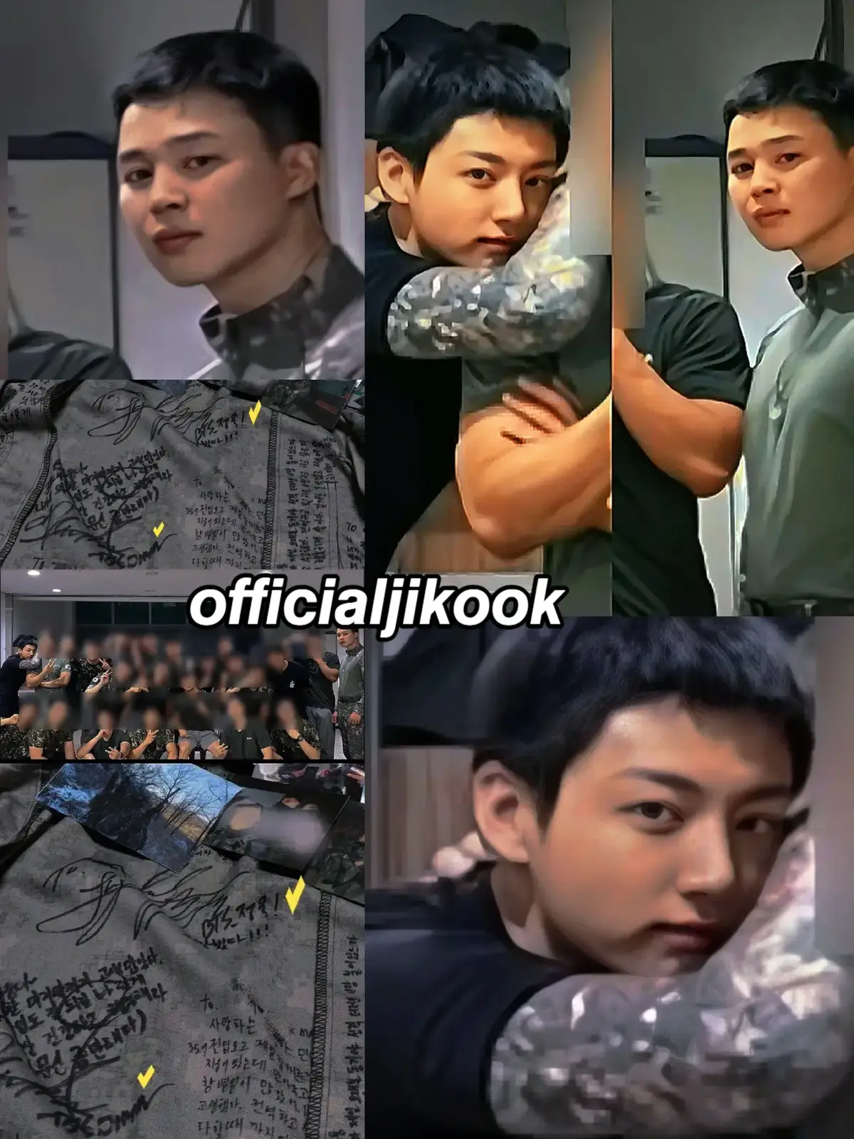 Today, a soldier who was discharged from Jimin and Jungkook's unit shared their photos on his Instagram account: Jimin and Jungkook wrote a message on the soldier's jacket and signed it My God, they are so handsome🐣🐰 #officialjikook #jikookforever #jikook_is_real #jikook #jikookedit 