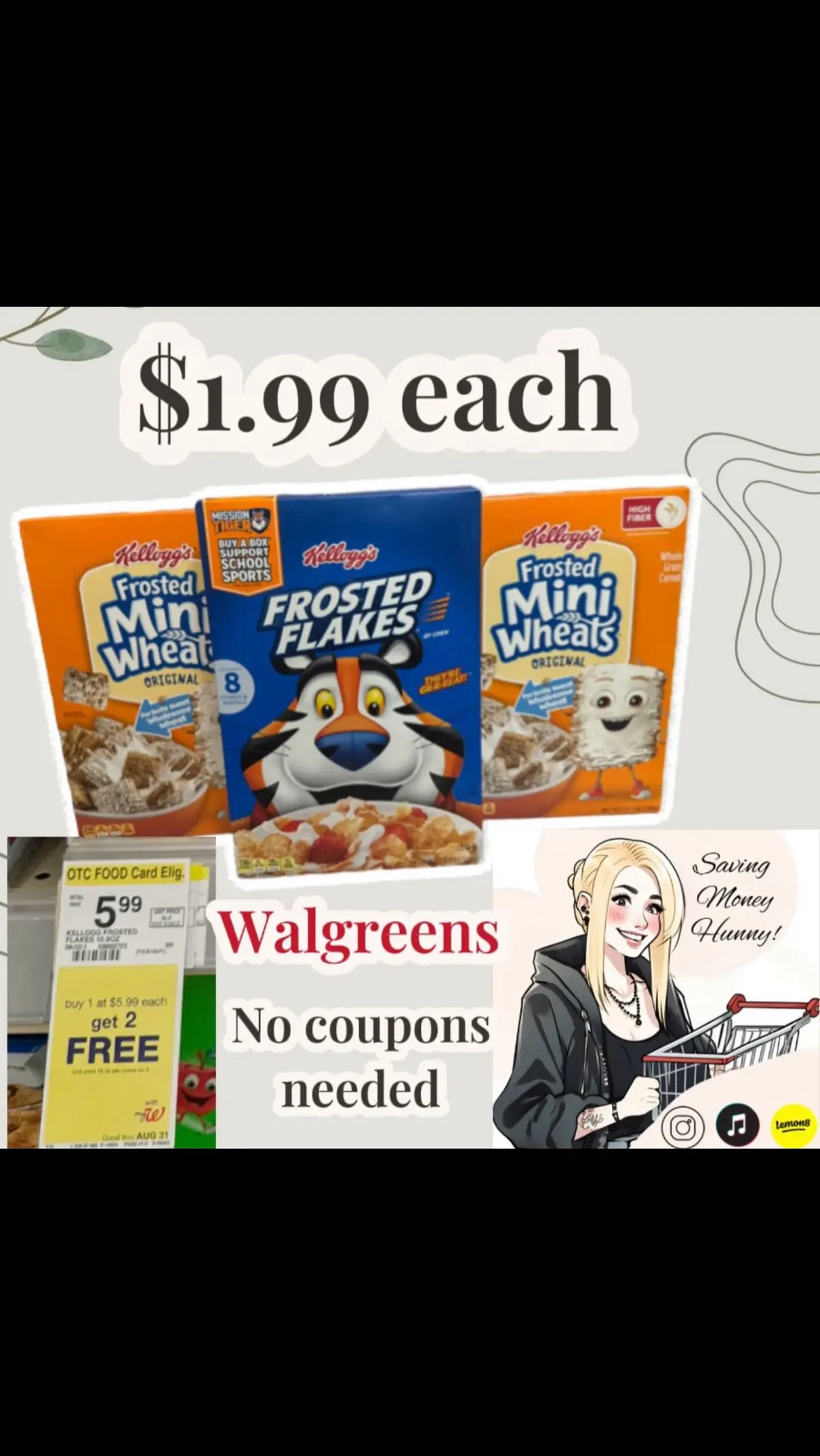 Buy (3) select kelloggs cereal for the price of 1!  When you buy 1 participating kelloggs cereal for $5.99 you will get 2 more boxes FREE!  That makes each box just $1.99!  No coupons needed. You can do this in store or online. #couponing #couponcommunity #savingmoney #grocerybudget #grocerydeals #groceries #krogerdeals #krogercouponing