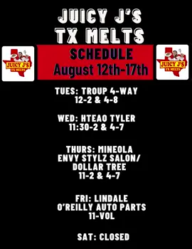 ‼️NEW SCHEDULE‼️ TROUP we’ll be in town this TUESDAY! Make plans and come by so we can return again soon!  💥20K giveaway continues💥See post pinned at the top of this page to ENTER!  10% off all month for Teachers-show badge  ☎️Call-ins welcomed 903.279.6929☎️ Praying for all our teachers and students as they return back to school this week😀 #juicyjstxmelts #foodtrucks #easttexas 