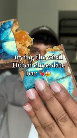 Trying the Viral Dubai Chocolate Bar 🍫😱  #viralchocolatebar #dubaichocolatebar #dubaichocolate #stuffedchocolatebar #fixdessertchocolatier #dubaidesert 