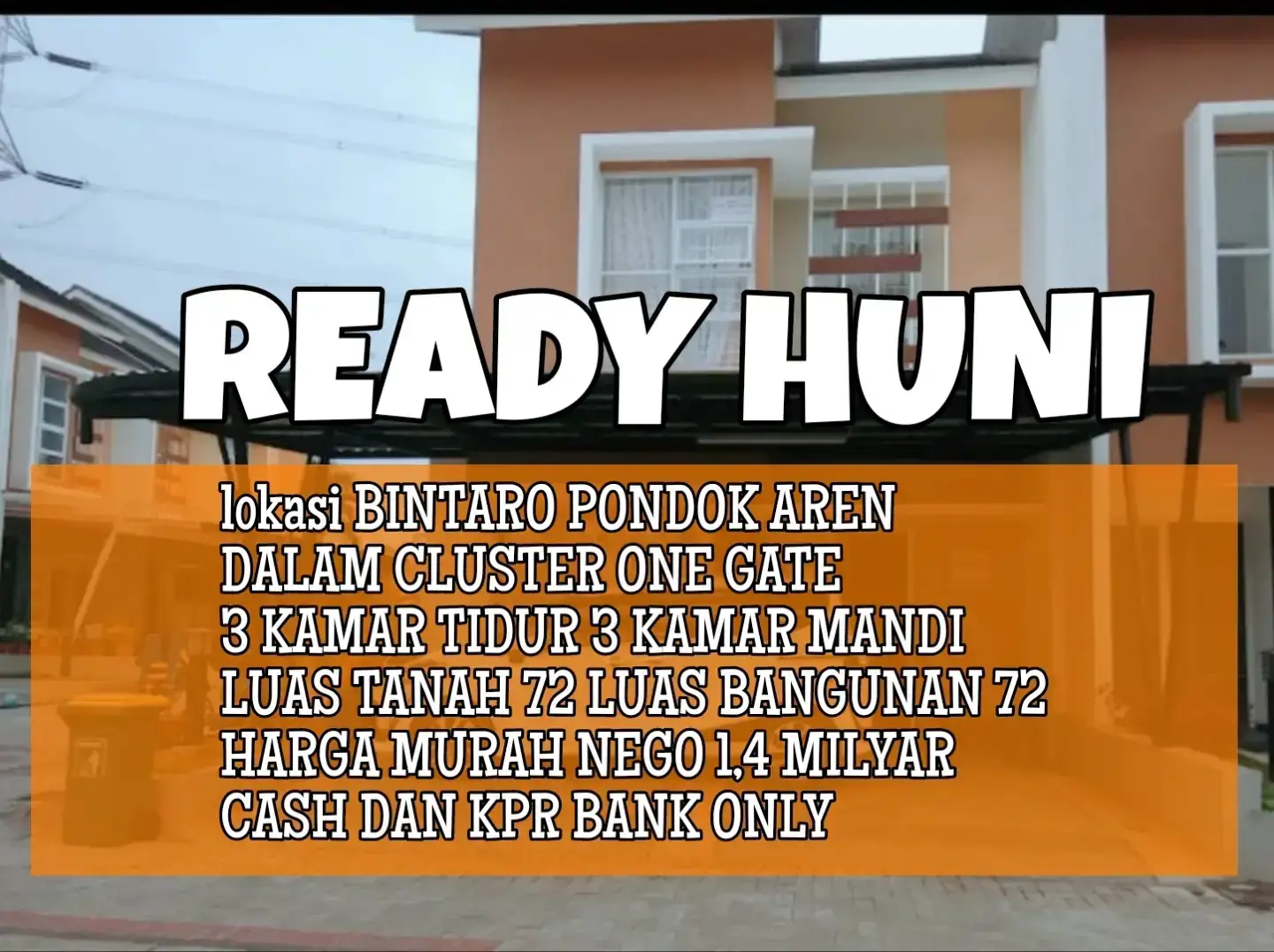 Bismilahirahmanirahiim PONDOK AREN BINTARO SEKTOR 4 TANGSEL Di jual Rumah secondary 2 lantai dlm cluster di pondok aren bintaro tangerang selatan Lokasi strategis cluster terletak di pinggir jln raya  *Spesifikasi:* • Bangunan 2 lantai • L tanah : 72 m² • L bangunan : 72 m² • Kmr tidur : 3  • Kmr mndi : 3 • R tamu, R kluarga, R mkn  • Tmn depn & Carport  √ Jalan depan rumah lega 8 mtr √ Security 24 Jam √ CCTV Cluster √ Dalam cluster eksekutif √ Pinggir jalan raya √ Pondok Aren Bintaro √ Bebas banjir √ Akses dekat tol  √ Dekat stasiun  √ akses mudah kemana2 - Legalitas : SHM, IMB, PBB Harga :1, 4 M (nego by owner)  Info detail info hub : Muhammad indra