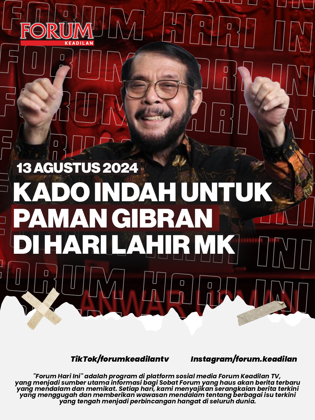 KADO INDAH UNTUK PAMAN GIBRAN DI HARI LAHIR MK Majelis Hakim PTUN Jakarta mengabulkan sebagian gugatan Anwar Usman terhadap Suhartoyo, yang menyatakan bahwa pengangkatan Suhartoyo sebagai Ketua MK tidak sah. PTUN Jakarta juga mengabulkan permohonan Paman Gibran Rakabuming Raka itu untuk dipulihkan harkat dan martabatnya sebagai Hakim Konstitusi seperti semula. #anwarusman #mahkamahkonstitusi #ptun #gibran #jokowi #hukum #forumkeadilan