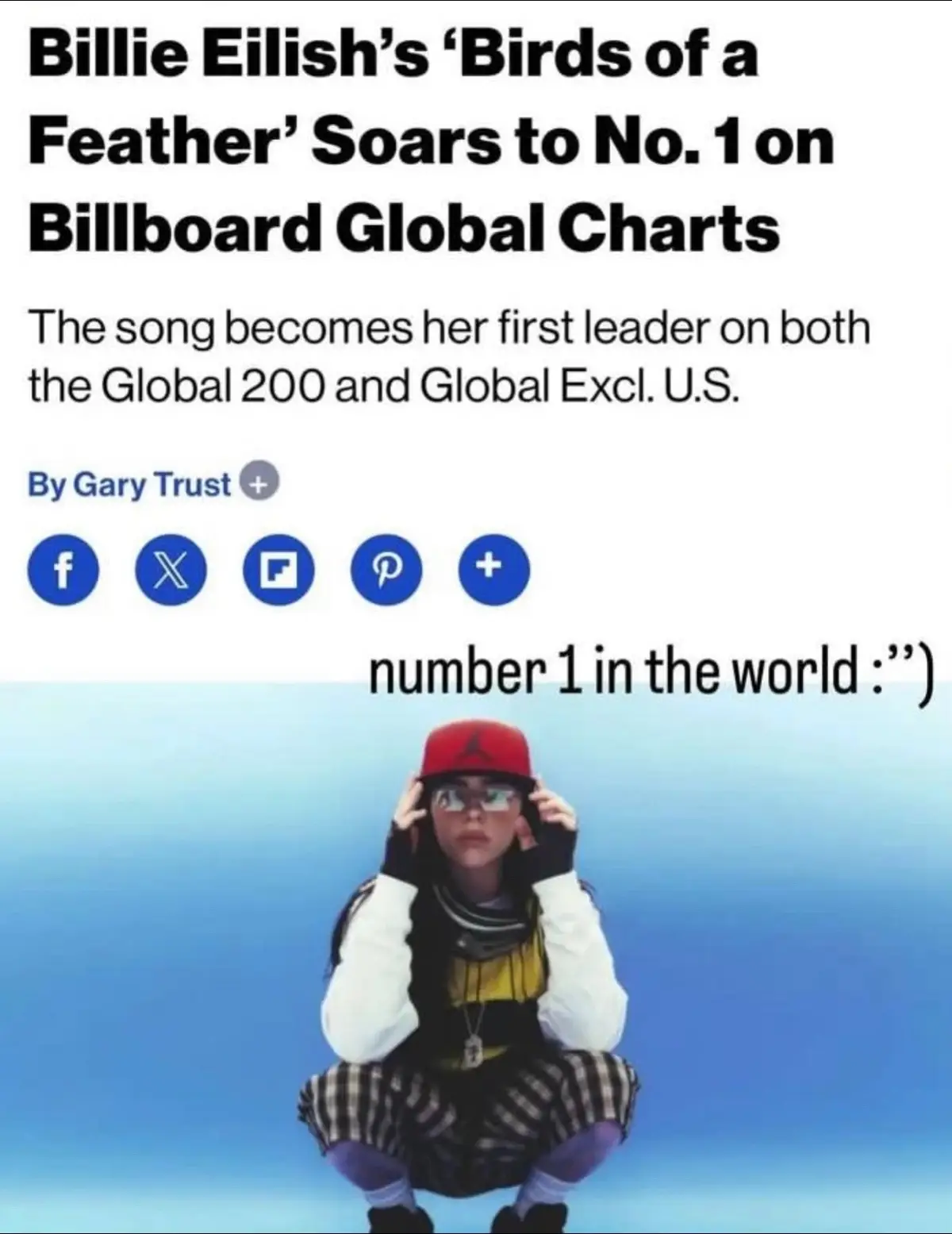 i can’t be more proud of her, “BIRDS OF A FEATHER” number 1 in the world 🥹🦅💙.  #BILLIEEILISH #billieeilish #billienewera #BE3 #iloveyoubillie #billiefans #HMHAS #viral #fyppp #billiestan #foryoupage 