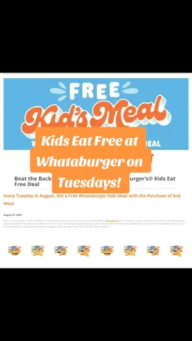 Kids Eat Free at Whataburger on Tuesdays! Such a great deal for parents! (we don't have kids but hey, free is free) #Whataburger #kidseatfree #tuesdaydeals #Texas #texasdeals  #freefood #dealsfordays #fypシ゚viral 