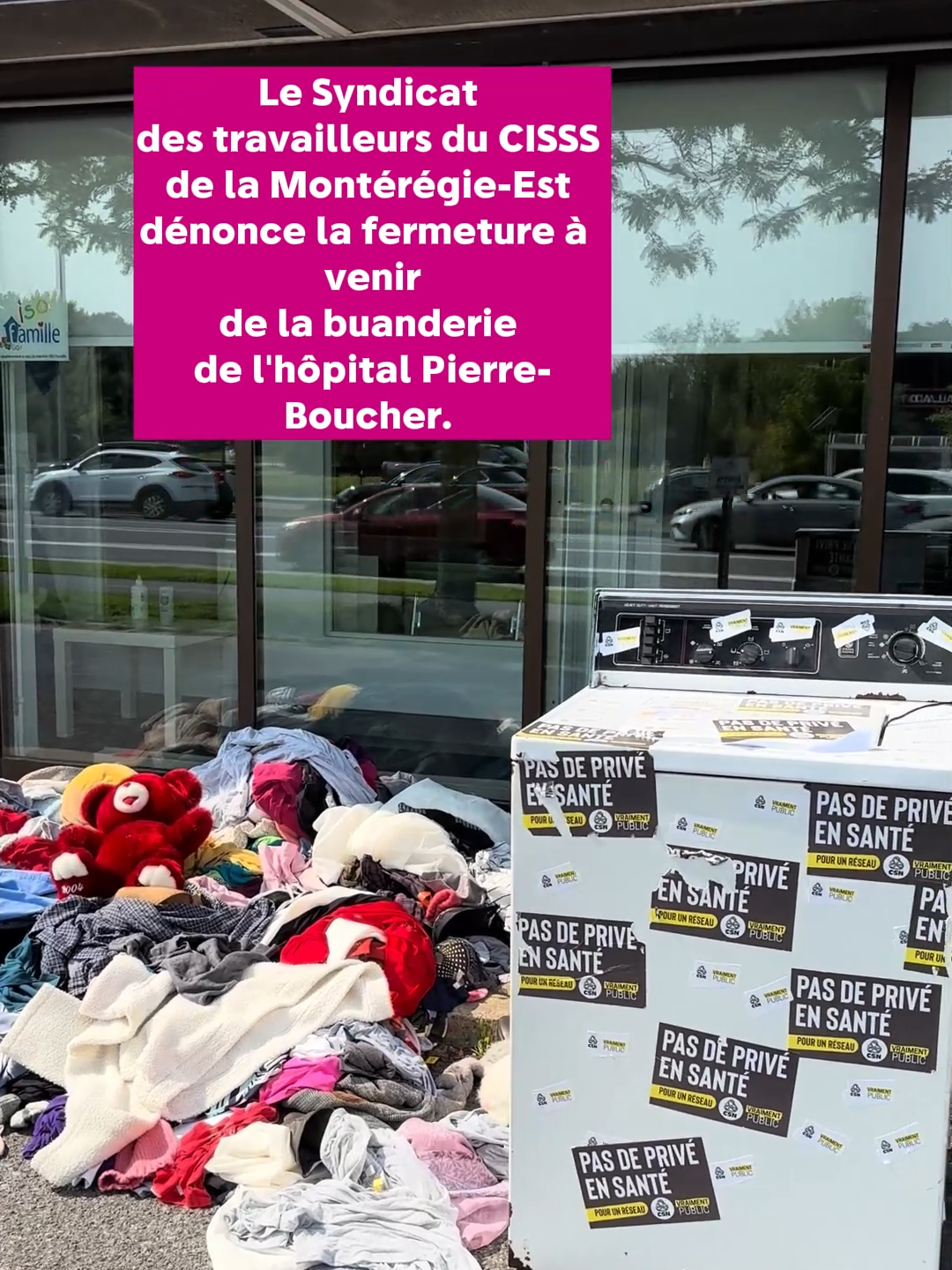 Une laveuse et des vêtements laissés devant le bureau d'un ministre en guise de protestation #actualité #polqc #santé #pourtoipage #longueuil