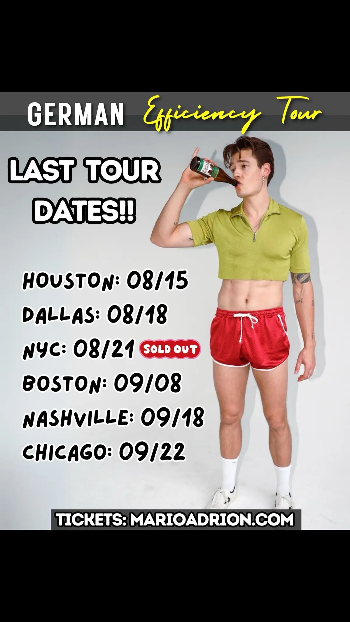 Last US Tour Dates this Year!! 🎤 Don’t miss out and Get your Tickets NOW!😜 NYC is already SOLD OUT so Get them Fast and Efficiently in my BIO! 🇩🇪😂 ➡️ marioadrion.com