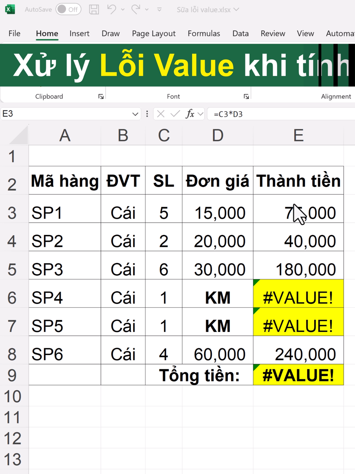 Xử lý lỗi Value khi tính toán trong Excel rất đơn giản #Excel #exceltips #tinhocvanphong #tinhocdongphuong